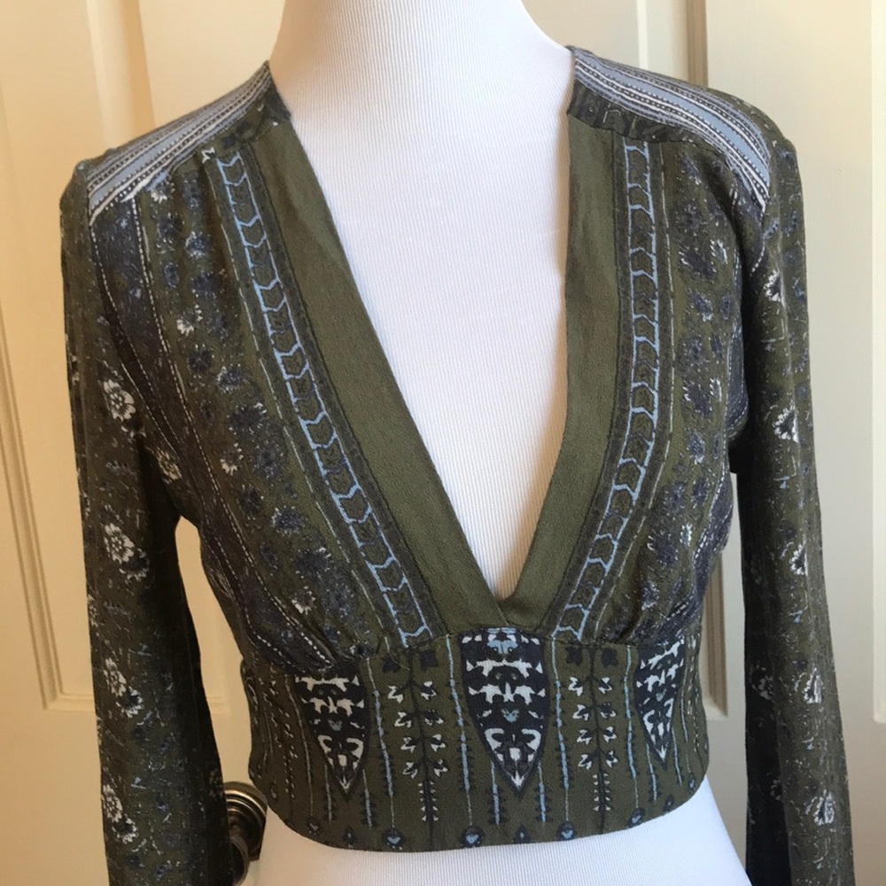 Free People Long Sleeve Print Crop Top - Picture 3 of 8